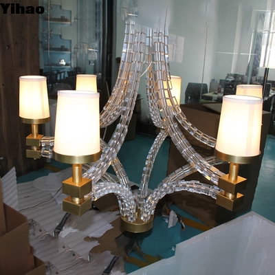 شراء Handmade Brass 6-Light Chandelier with White Fabric Shades التصنيع عبر الإنترنت
