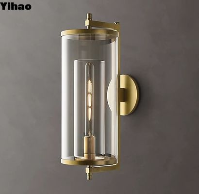 ظل أسطواني داخلي K9 الزجاجية الزخرفية الحائط Sconces برونز النهاية