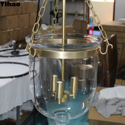 Yihao المصنع مباشرة النحاس الإطار الكريستال الظل قلادة الخفيفة مع 3500K الأبيض الدافئ LED للفندق وغرفة المعيشة